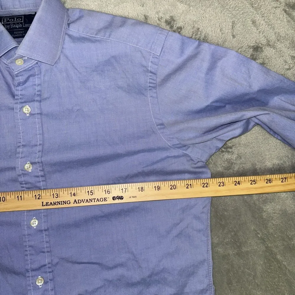 POLO Ralph Lauren Regent Custom‎ Fit Button Up Shirt Mens Size 15 32/33 Blue VTG